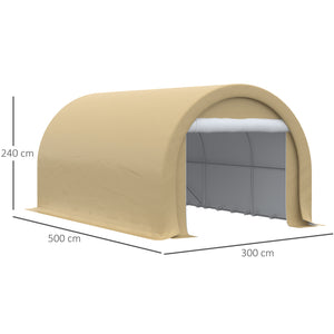 Carport tente de garage 5 x 3 x 2,4 m, abri voiture extérieur, tente de stockage avec porte enroulable zippée, acier galvanisé, PE haute densité 190 g/m², beige