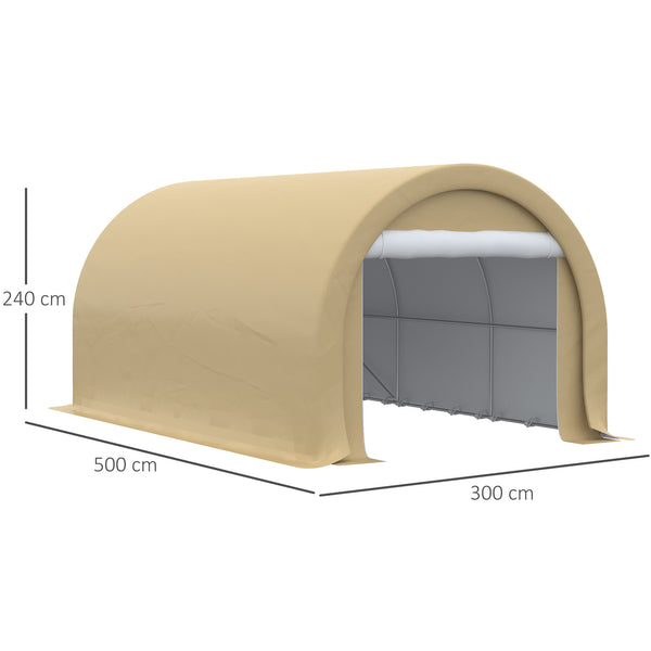 Carport tente de garage 5 x 3 x 2,4 m, abri voiture extérieur, tente de stockage avec porte enroulable zippée, acier galvanisé, PE haute densité 190 g/m², beige