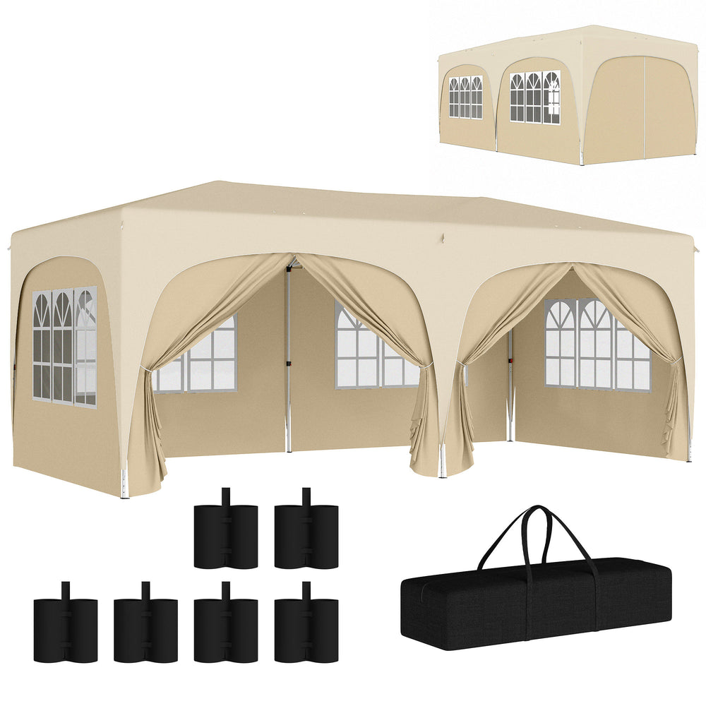 Tonnelle de jardin extérieure 3 x 6 m, tonnelle pliante pop up, hauteur réglable, sac de transport et sacs de sable, protection UPF50+, barnum pliant pour camping, festival, patio, sable
