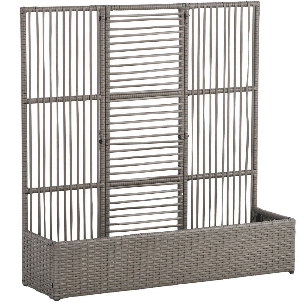 Jardinière avec treillis jardinière sur pied support pour plantes avec treillis bac à fleurs rectangulaire en résine tressée PE et acier dim. 103L x 29l x 103H cm gris