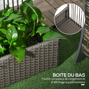 Jardinière avec treillis jardinière sur pied support pour plantes avec treillis bac à fleurs rectangulaire en résine tressée PE et acier dim. 103L x 29l x 103H cm gris