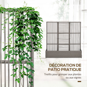 Jardinière avec treillis jardinière sur pied support pour plantes avec treillis bac à fleurs rectangulaire en résine tressée PE et acier dim. 103L x 29l x 103H cm gris