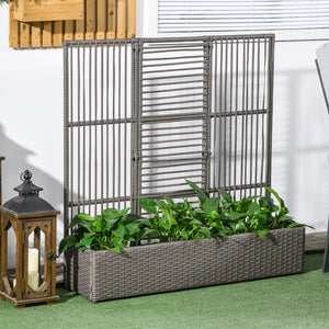 Jardinière avec treillis jardinière sur pied support pour plantes avec treillis bac à fleurs rectangulaire en résine tressée PE et acier dim. 103L x 29l x 103H cm gris
