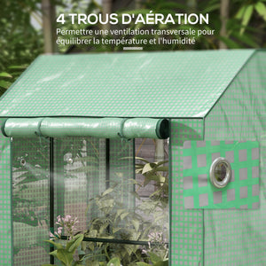 Serre de jardin PE, serre de balcon, bâche renforcée 135 g/m², châssis en acier, 2 portes zippées enroulables, pour légumes plantes fleurs, intérieur et extérieur, 100 x 80 x 150 cm vert