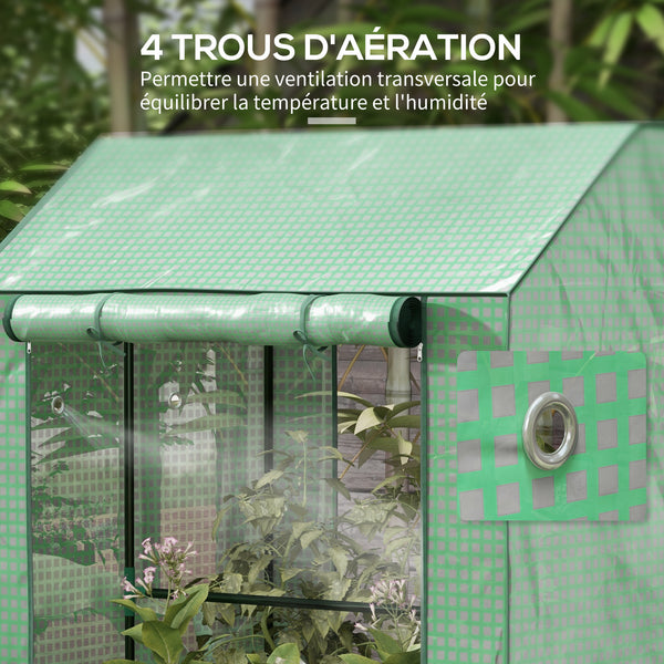 Serre de jardin PE, serre de balcon, bâche renforcée 135 g/m², châssis en acier, 2 portes zippées enroulables, pour légumes plantes fleurs, intérieur et extérieur, 100 x 80 x 150 cm vert