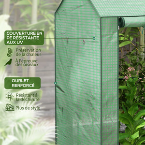 Serre de jardin PE, serre de balcon, bâche renforcée 135 g/m², châssis en acier, 2 portes zippées enroulables, pour légumes plantes fleurs, intérieur et extérieur, 100 x 80 x 150 cm vert