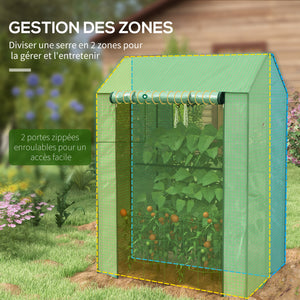 Serre de jardin PE, serre de balcon, bâche renforcée 135 g/m², châssis en acier, 2 portes zippées enroulables, pour légumes plantes fleurs, intérieur et extérieur, 100 x 80 x 150 cm vert