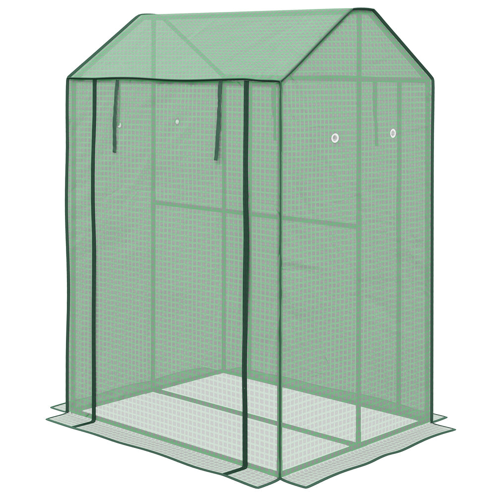 Serre de jardin PE, serre de balcon, bâche renforcée 135 g/m², châssis en acier, 2 portes zippées enroulables, pour légumes plantes fleurs, intérieur et extérieur, 100 x 80 x 150 cm vert