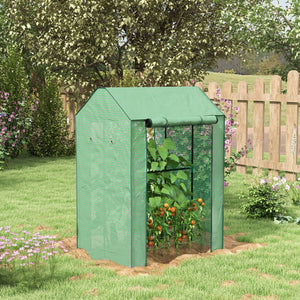 Serre de jardin PE, serre de balcon, bâche renforcée 135 g/m², châssis en acier, 2 portes zippées enroulables, pour légumes plantes fleurs, intérieur et extérieur, 100 x 80 x 150 cm vert