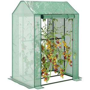 Serre de jardin PE, serre de balcon, bâche renforcée 135 g/m², châssis en acier, 2 portes zippées enroulables, pour légumes plantes fleurs, intérieur et extérieur, 100 x 80 x 150 cm vert