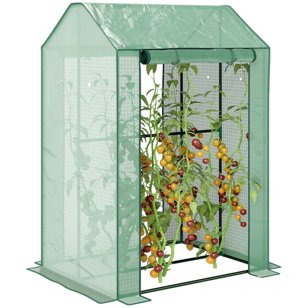 Serre de jardin PE, serre de balcon, bâche renforcée 135 g/m², châssis en acier, 2 portes zippées enroulables, pour légumes plantes fleurs, intérieur et extérieur, 100 x 80 x 150 cm vert