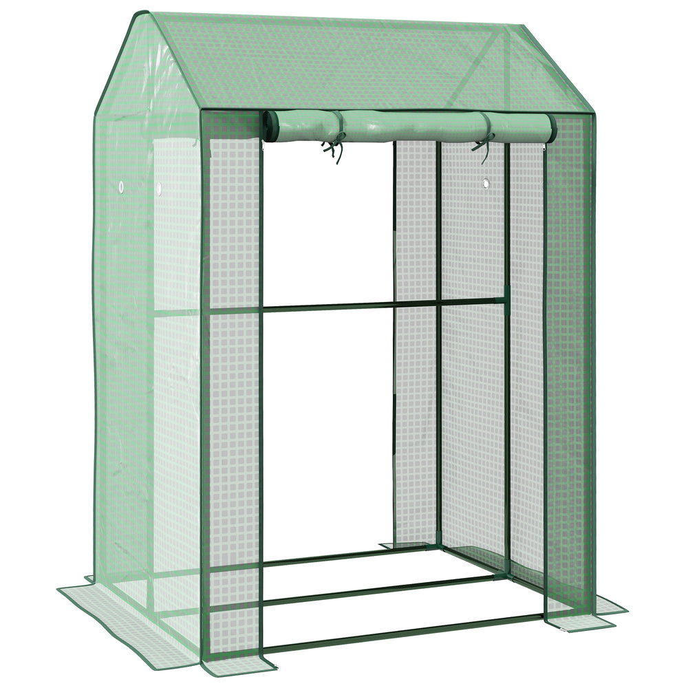 Serre de jardin PE, serre de balcon, bâche renforcée 135 g/m², châssis en acier, 2 portes zippées enroulables, pour légumes plantes fleurs, intérieur et extérieur, 100 x 80 x 150 cm vert