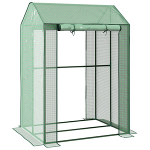 Serre de jardin PE, serre de balcon, bâche renforcée 135 g/m², châssis en acier, 2 portes zippées enroulables, pour légumes plantes fleurs, intérieur et extérieur, 100 x 80 x 150 cm vert