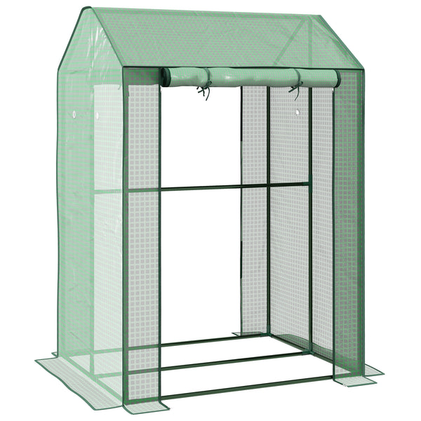 Serre de jardin PE, serre de balcon, bâche renforcée 135 g/m², châssis en acier, 2 portes zippées enroulables, pour légumes plantes fleurs, intérieur et extérieur, 100 x 80 x 150 cm vert