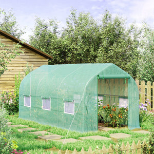 Serre tunnel de jardin 8m², serre de jardin tunnel 400x200x200cm avec 1 porte et 6 fenêtres, pour extérieur, toutes saisons, légumes, fruits, fleurs, bâche PE haute densité 140 g/m² vert