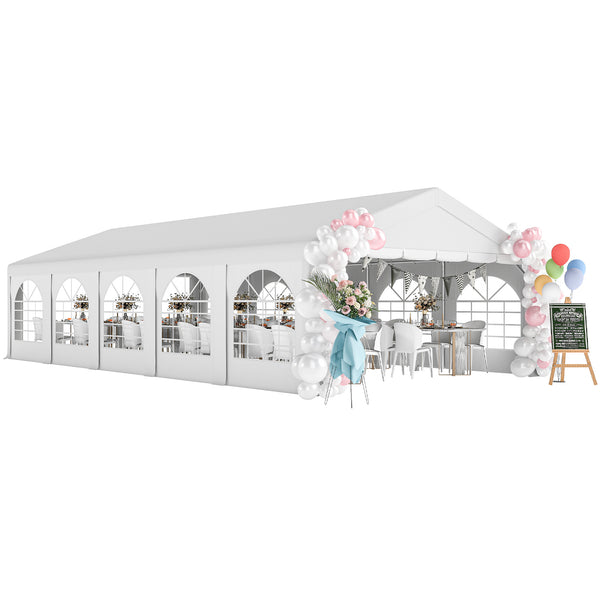 Tente de réception 5x10m, barnum 5 compartiments, protection UV 40+ et structure renforcée en acier galvanisé - tonnelle de jardin, chapiteau 10 parois amovibles pour fête et mariage, blanc