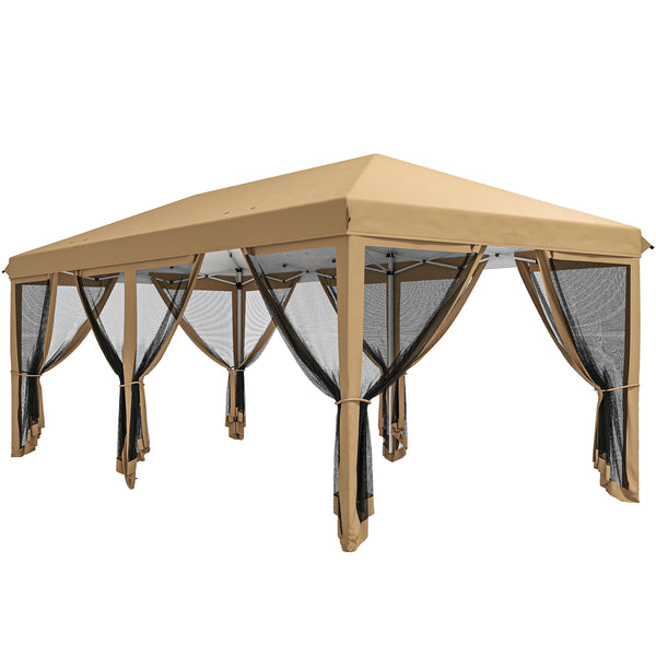 Tonnelle pliante tonnelle de jardin extérieure barnum pliant Pop-up pavillon de terrasse 6 x 3 m Anti-UV moustiquaires amovibles + Sac de Transport Beige