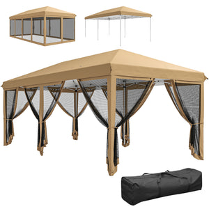Tonnelle pliante tonnelle de jardin extérieure barnum pliant Pop-up pavillon de terrasse 6 x 3 m Anti-UV moustiquaires amovibles + Sac de Transport Beige