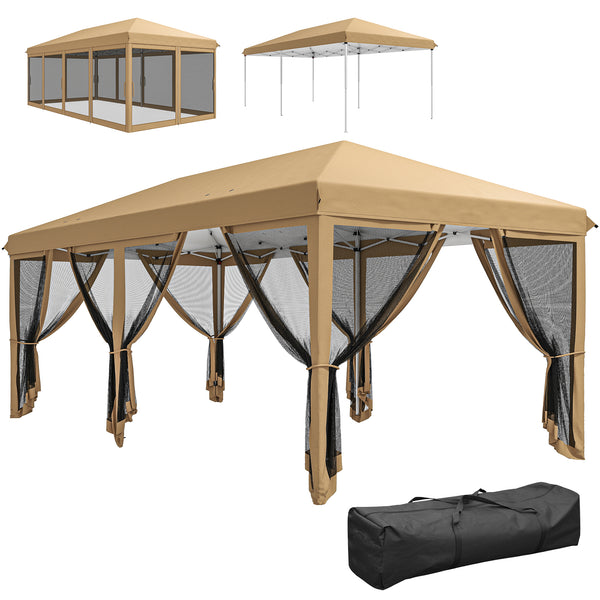 Tonnelle pliante tonnelle de jardin extérieure barnum pliant Pop-up pavillon de terrasse 6 x 3 m Anti-UV moustiquaires amovibles + Sac de Transport Beige