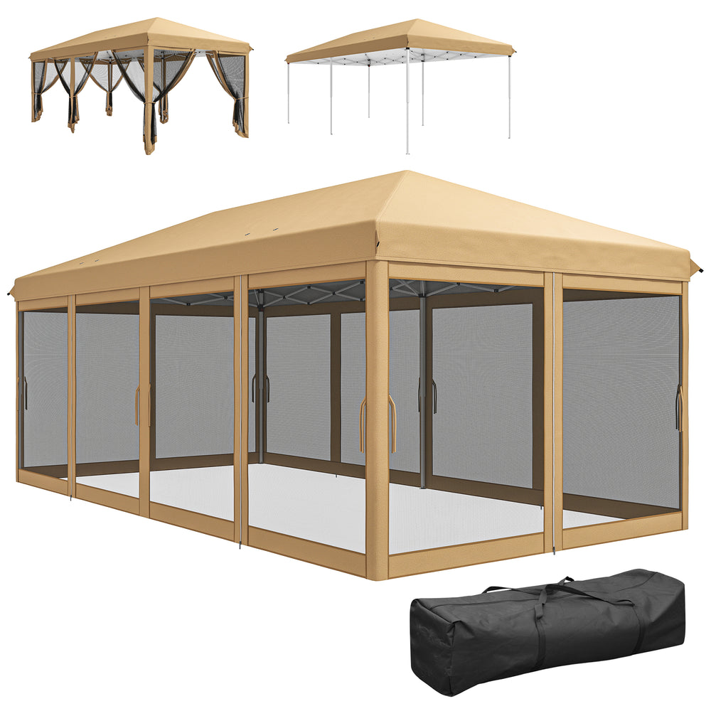 Tonnelle pliante tonnelle de jardin extérieure barnum pliant Pop-up pavillon de terrasse 6 x 3 m Anti-UV moustiquaires amovibles + Sac de Transport Beige