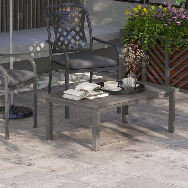 Table basse rectangulaire table de jardin plateau à lattes pour intérieur/extérieur en aluminium, dim. 100L x 60l x 37H cm, marron