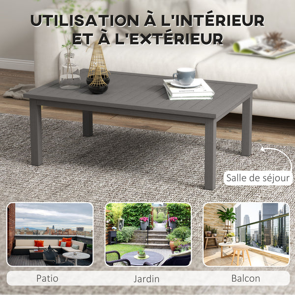 Table basse rectangulaire table de jardin plateau à lattes pour intérieur/extérieur en aluminium, dim. 100L x 60l x 37H cm, marron