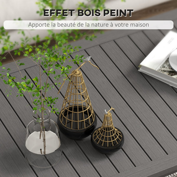 Table basse rectangulaire table de jardin plateau à lattes pour intérieur/extérieur en aluminium, dim. 100L x 60l x 37H cm, marron