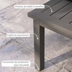 Table basse rectangulaire table de jardin plateau à lattes pour intérieur/extérieur en aluminium, dim. 100L x 60l x 37H cm, marron