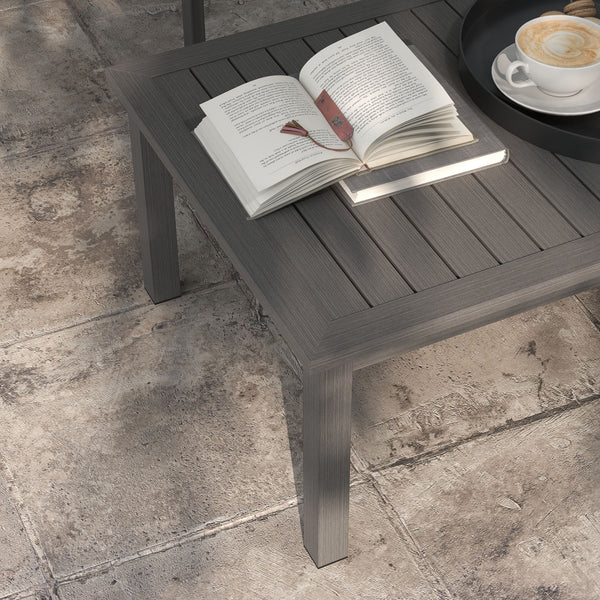 Table basse rectangulaire table de jardin plateau à lattes pour intérieur/extérieur en aluminium, dim. 100L x 60l x 37H cm, marron