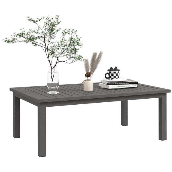 Table basse rectangulaire table de jardin plateau à lattes pour intérieur/extérieur en aluminium, dim. 100L x 60l x 37H cm, marron