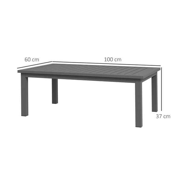 Table basse rectangulaire table de jardin plateau à lattes pour intérieur/extérieur en aluminium, dim. 100L x 60l x 37H cm, marron