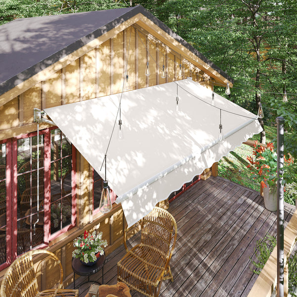 Store banne manuel rétractable 200 x 250 cm store exterieur terrasse avec manivelle métallique, imperméable et anti-UV, aluminium et polyester 280 g/m², protection UV, crème
