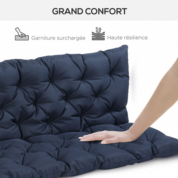 Coussin de banc matelas assise dossier pour banc de jardin coussin balancelle canapé 3 places grand confort 150 x 98 x 8 cm bleu