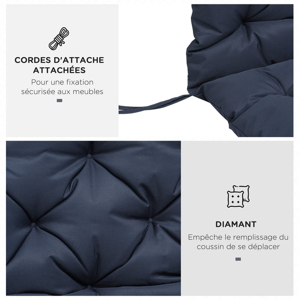 Coussin de banc matelas assise dossier pour banc de jardin coussin balancelle canapé 3 places grand confort 150 x 98 x 8 cm bleu