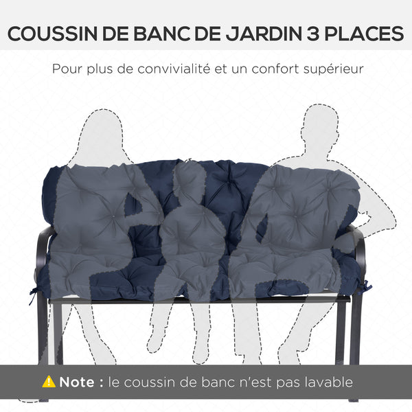 Coussin de banc matelas assise dossier pour banc de jardin coussin balancelle canapé 3 places grand confort 150 x 98 x 8 cm bleu