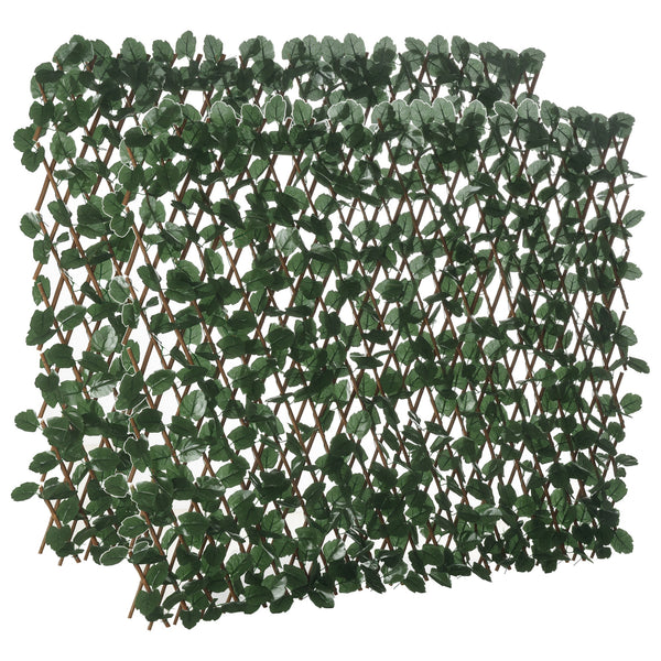 Haie artificielle feuilles murale brise-vue 2 panneaux longueur ajustable 295 x 70 cm treillis extensible feuillage réaliste en PE vert