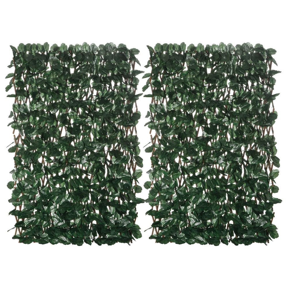 Haie artificielle feuilles murale brise-vue 2 panneaux longueur ajustable 295 x 70 cm treillis extensible feuillage réaliste en PE vert