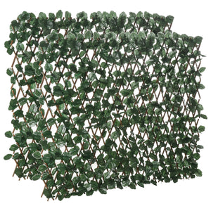 Haie artificielle feuilles murale brise-vue 2 panneaux longueur ajustable 295 x 70 cm treillis extensible feuillage réaliste en PE vert