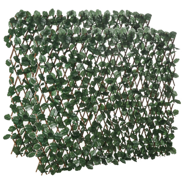 Haie artificielle feuilles murale brise-vue 2 panneaux longueur ajustable 295 x 70 cm treillis extensible feuillage réaliste en PE vert
