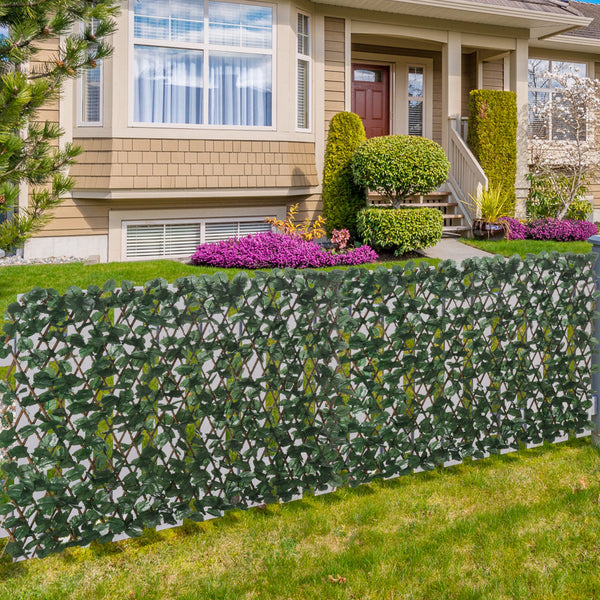 Haie artificielle feuilles murale brise-vue 2 panneaux longueur ajustable 295 x 70 cm treillis extensible feuillage réaliste en PE vert