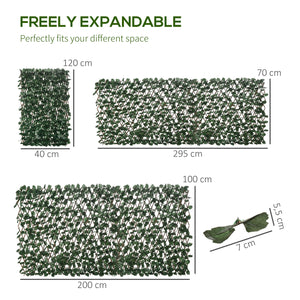Haie artificielle feuilles murale brise-vue 2 panneaux longueur ajustable 295 x 70 cm treillis extensible feuillage réaliste en PE vert