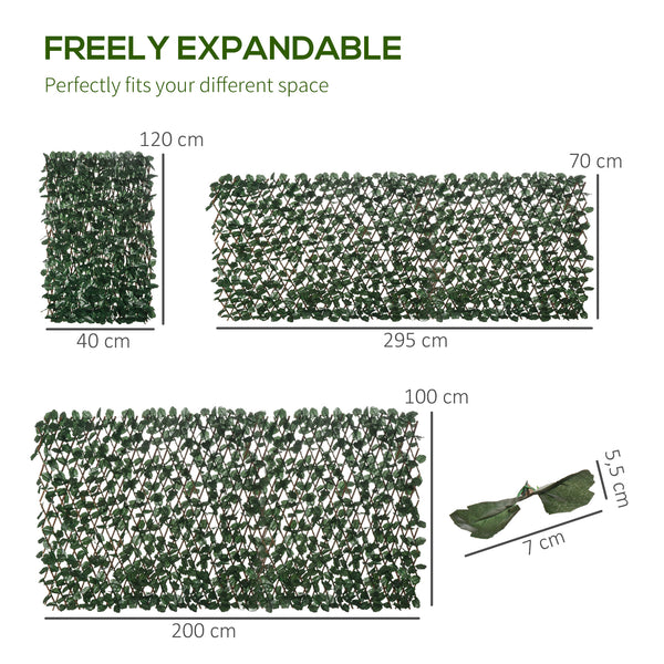 Haie artificielle feuilles murale brise-vue 2 panneaux longueur ajustable 295 x 70 cm treillis extensible feuillage réaliste en PE vert