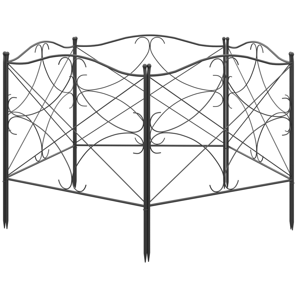 Lot de 5 clôtures de jardin décoratives en métal avec ornements - 305 x 62 cm noir