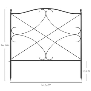 Lot de 5 clôtures de jardin décoratives en métal avec ornements - 305 x 62 cm noir