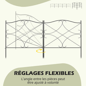 Lot de 5 clôtures de jardin décoratives en métal avec ornements - 305 x 62 cm noir