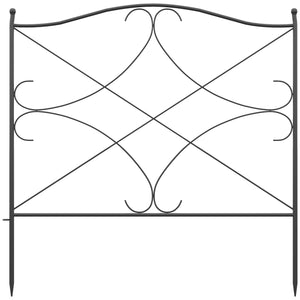 Lot de 5 clôtures de jardin décoratives en métal avec ornements - 305 x 62 cm noir