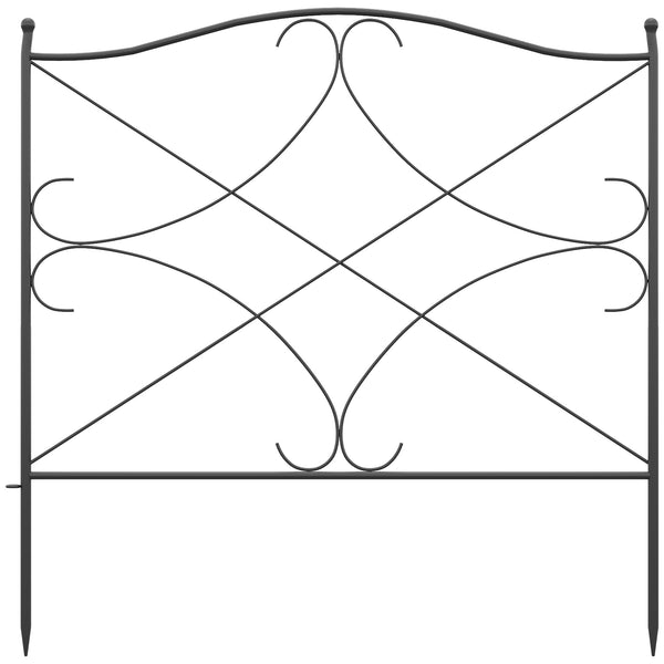 Lot de 5 clôtures de jardin décoratives en métal avec ornements - 305 x 62 cm noir