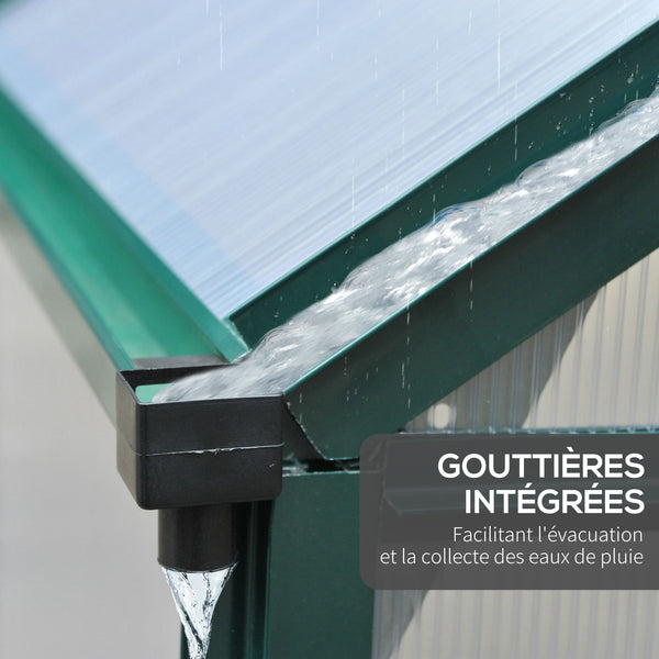 Serre de jardin polycarbonate 3,65 m² serre en aluminium pour le jardin 190 x 192 x 201 cm résistant aux UV, avec fondation renforcé, gouttière, lucarne et porte coulissant, Vert foncé