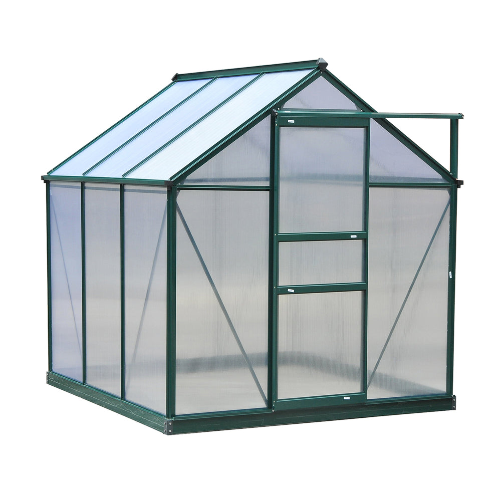 Serre de jardin polycarbonate 3,65 m² serre en aluminium pour le jardin 190 x 192 x 201 cm résistant aux UV, avec fondation renforcé, gouttière, lucarne et porte coulissant, Vert foncé