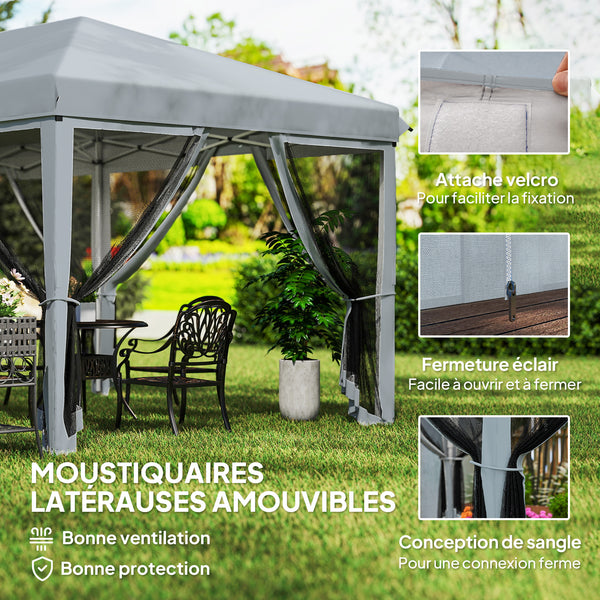 Tonnelle pliante tonnelle de jardin extérieure barnum pliant Pop-up pavillon de terrasse 6 x 3 m Anti-UV moustiquaires amovibles + Sac de Transport Gris
